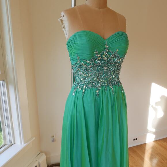 Fairy Dress Vintage Y2K Cache green beaded corset prom evening gown small - Picture 9 of 13